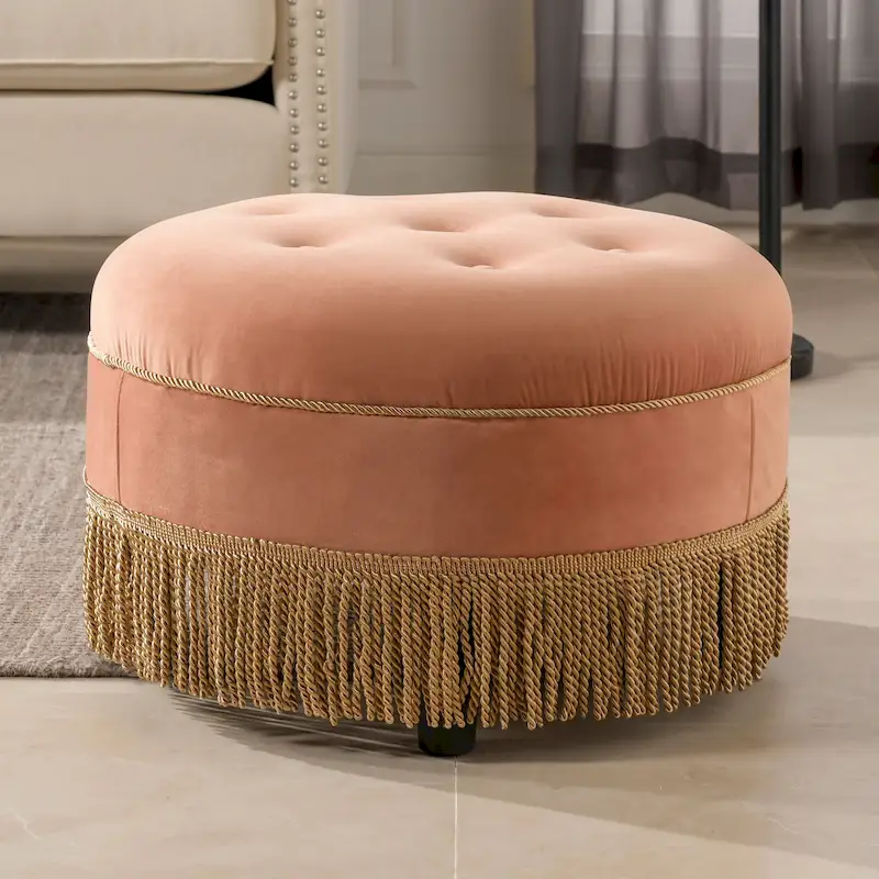 Yaris Upholstered Round Accent Ottoman