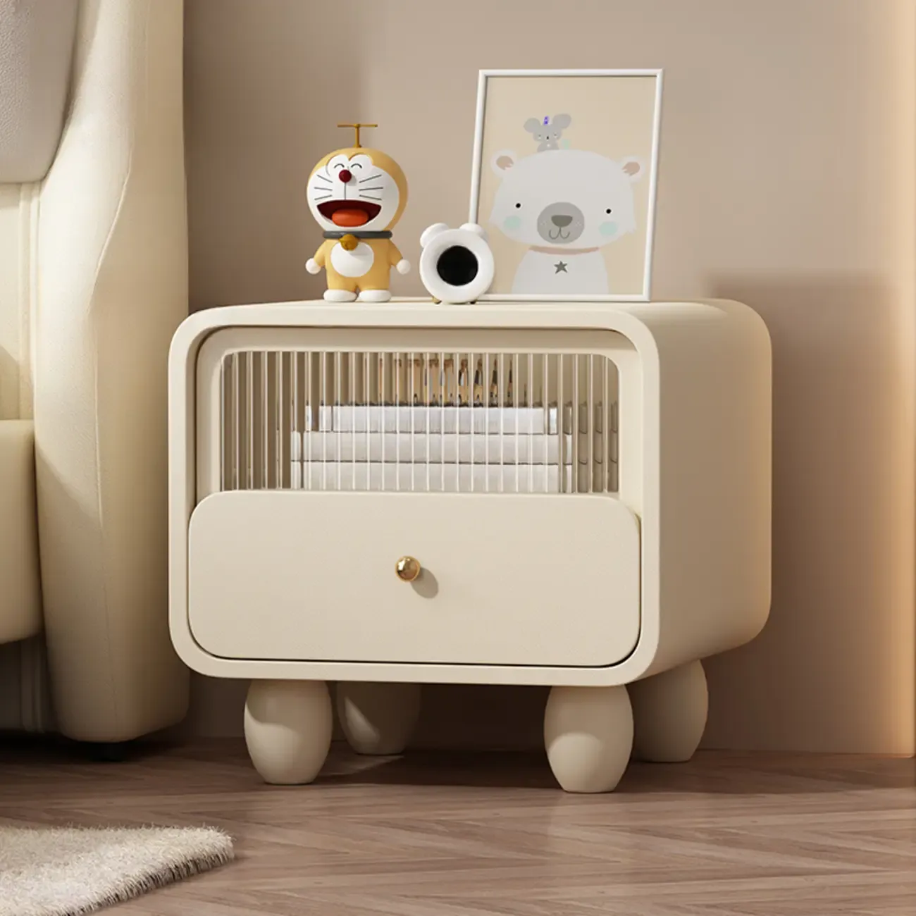 Modern Bedside Table with Storage Drawer - Khaki