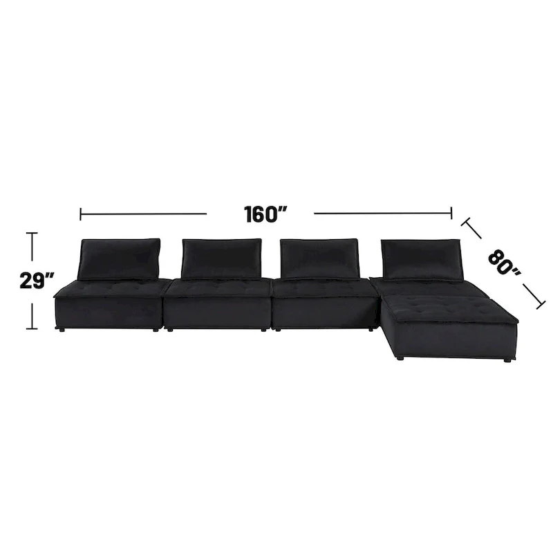 5 Piece Velvet Modular Sectional Sofa with Ottoman