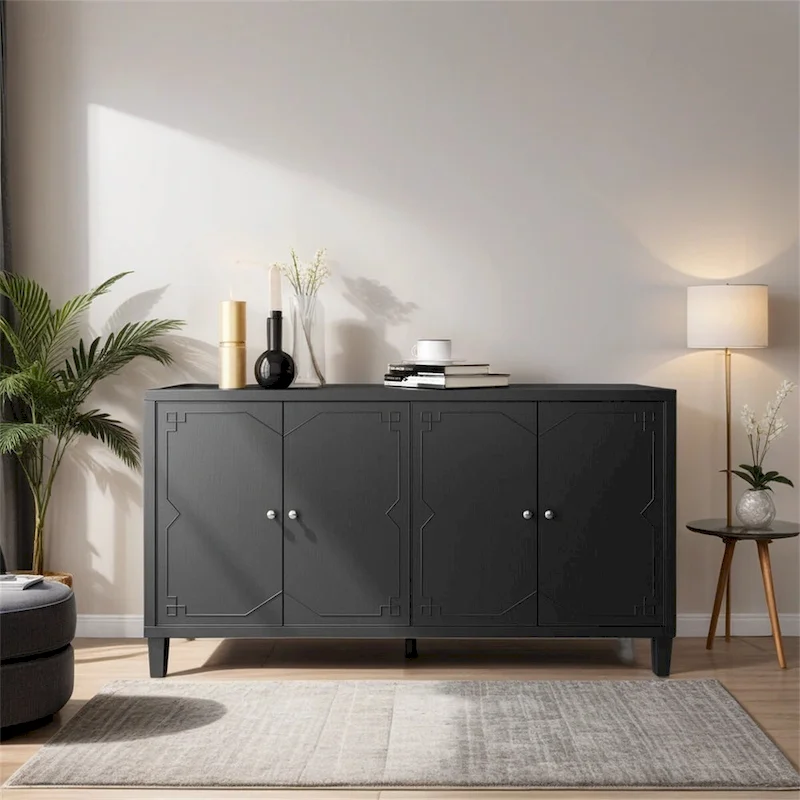 Accent Cabinet 4 Door Wooden Cabinet Sideboard Buffet Storage Cabinet
