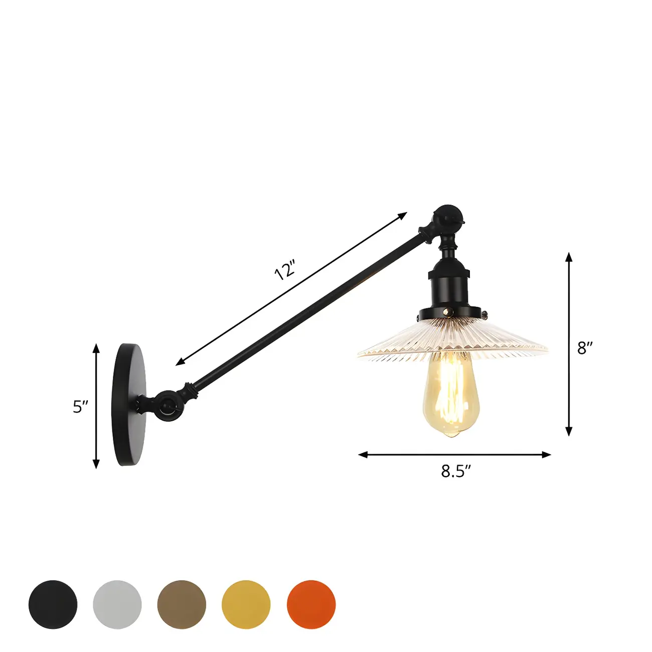 Industrial Adjustable Black Cone Shape Glass LED Wall Lamp