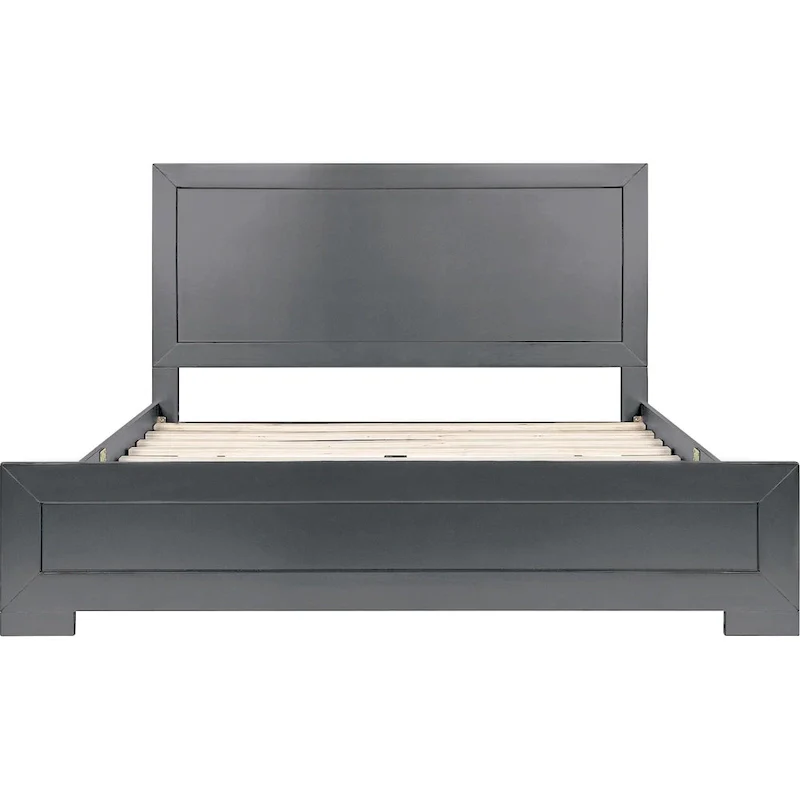 HomeRoots Gray Inlaid Panels Wood Queen Bed Frame