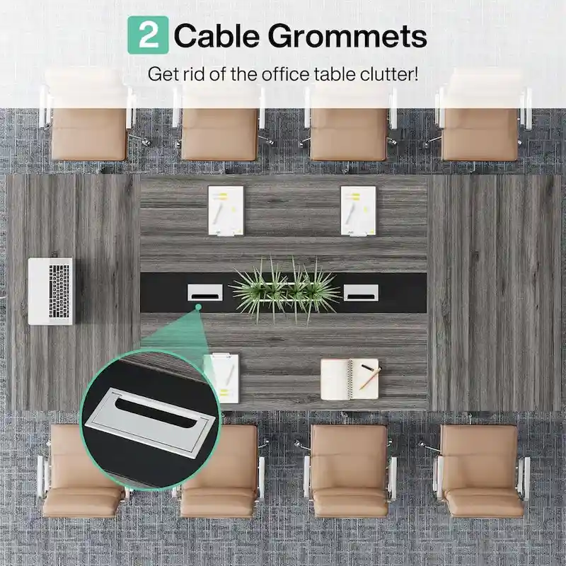 Large Rectangular Conference Table with Cable Management – Brown / Grey, Seats 8–10