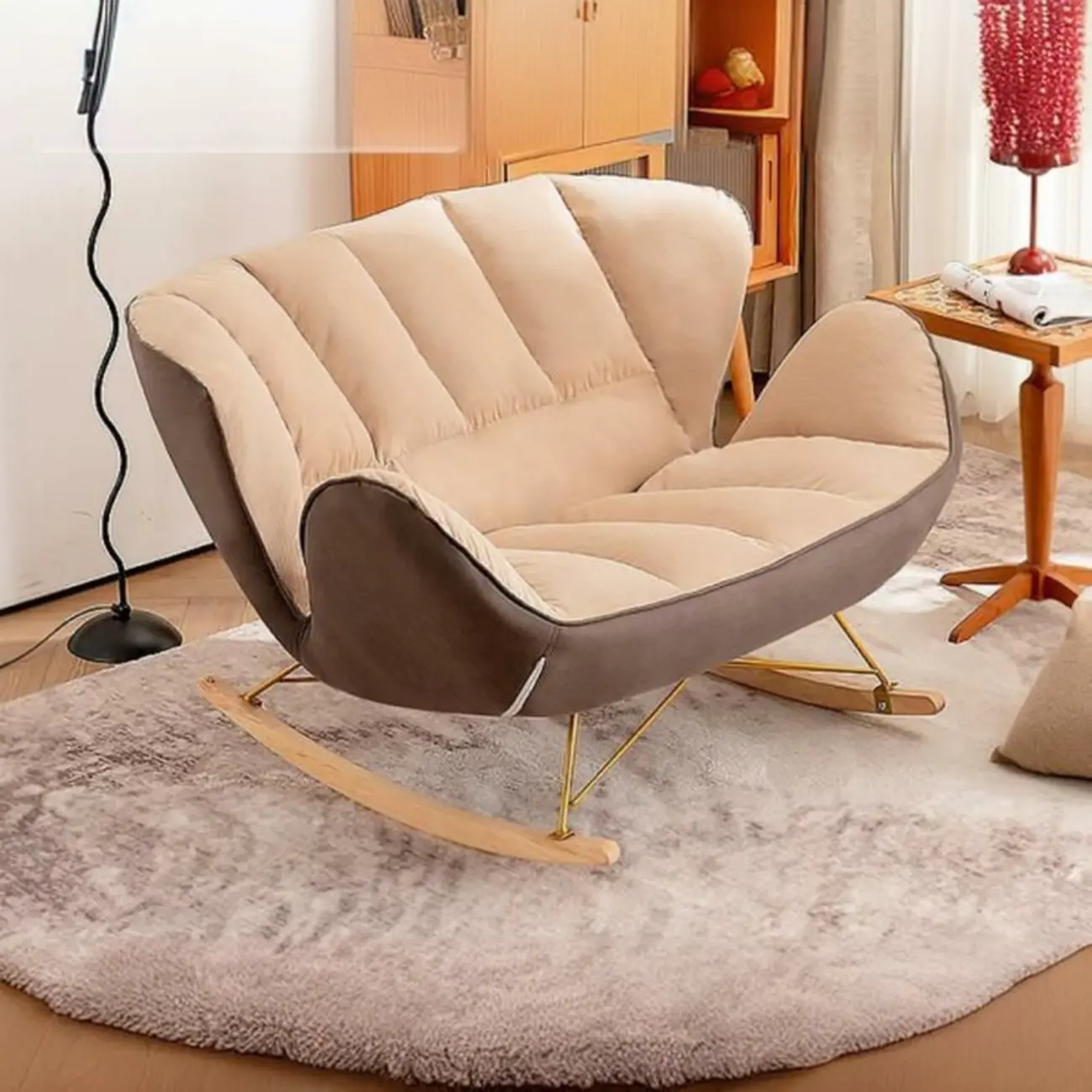 Living Room Upholstered Rocking Chair with Cushion