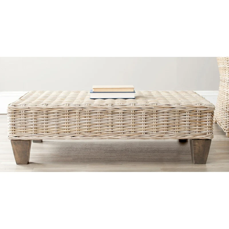 SAFAVIEH Leary Washed Natural Wicker Bench - 40.6 x 27.6 x 12.2