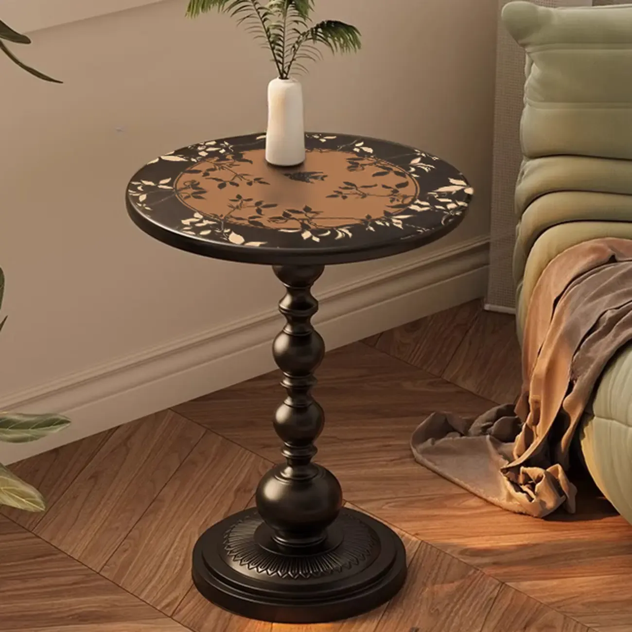 Modern Classic Iron Pedestal End Table Black-White