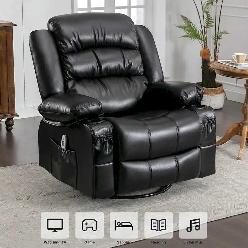 Modern Manual Swivel Rocker Recliner Chair, Massage Heated Chair