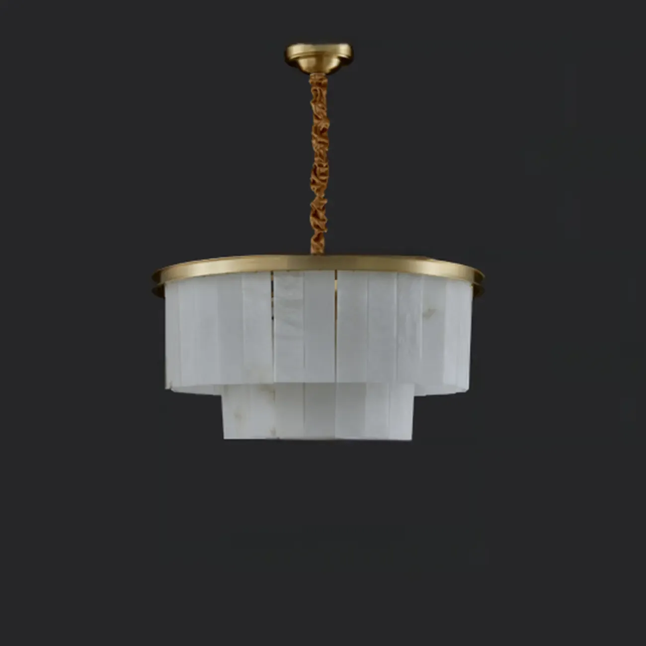 Classic Gold Tiered Circular Alabaster Chandelier
