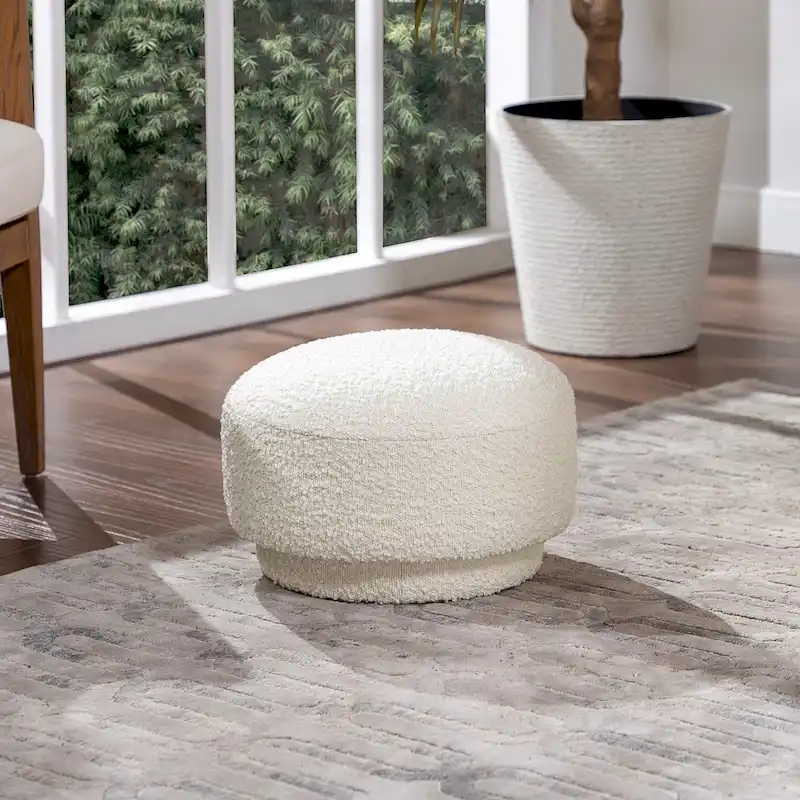 Fuji 15   Faux Sherpa Mushroom Footstool Ottoman