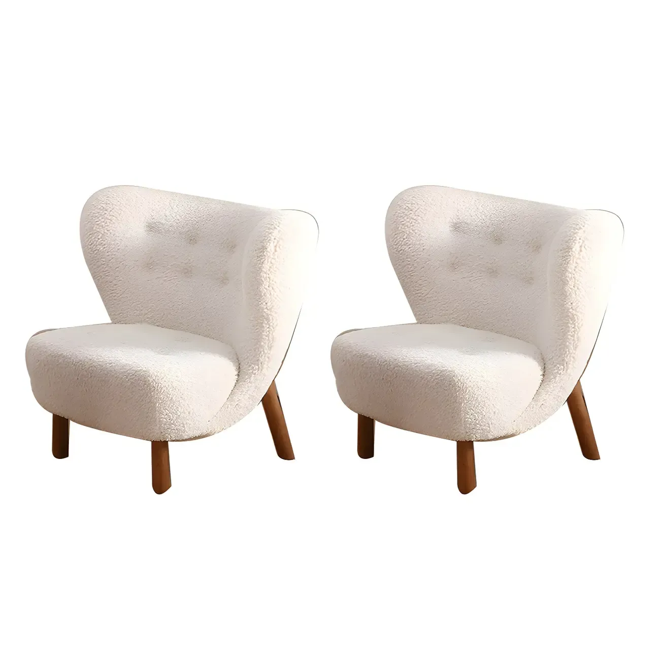 Mid-Century Modern Flannel Accent Chair in Off-White