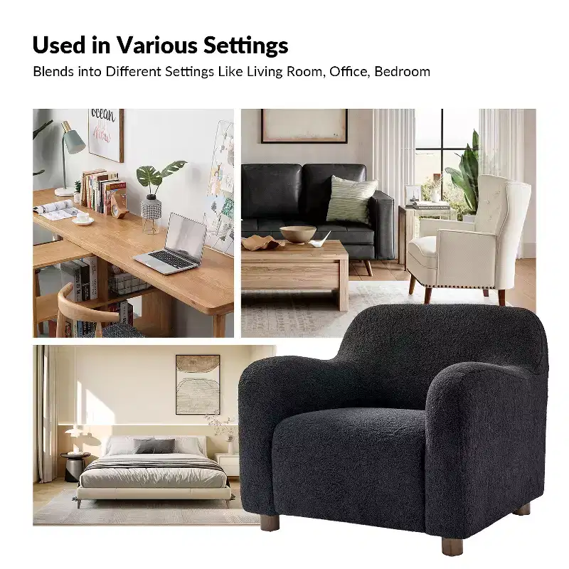 Boucle Upholstered Armchair Set of 2, Black / Ivory (1 Seat Each)