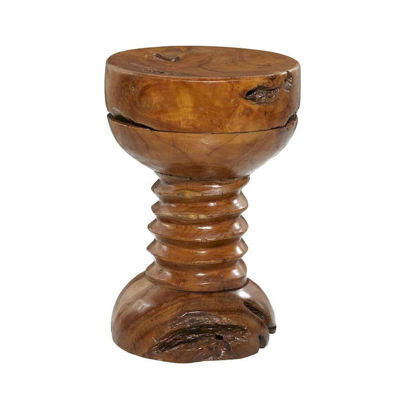 Teak Wood Handmade Live Edge Side End Accent Table with Coiled Base - Brown - Roche River Decor