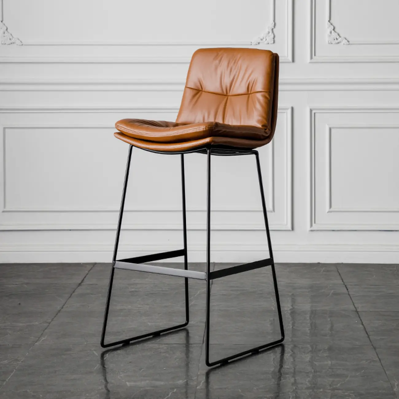 Modern Upholstered Low Back Metal Sled Bar Stools