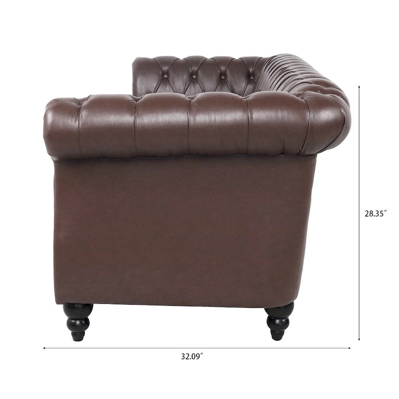 84.65 PU Rolled Arm Chesterfield 3 Seater Sofa