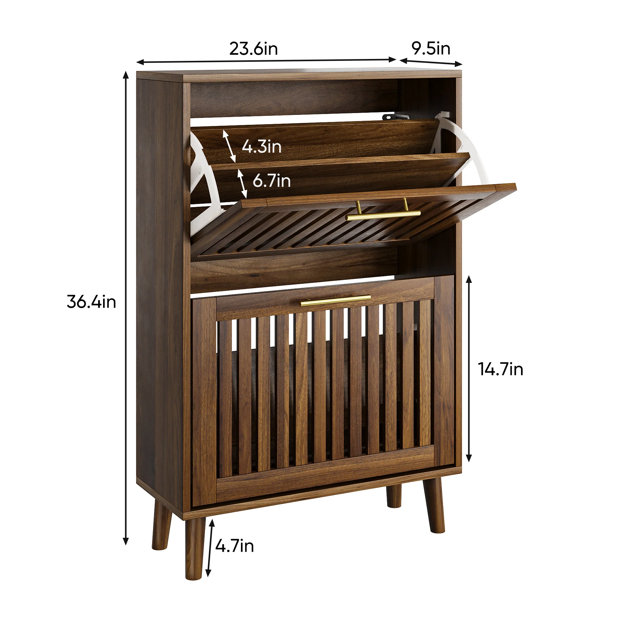 Medieval Modern Walnut Shoe Rack Entryway Cabinet