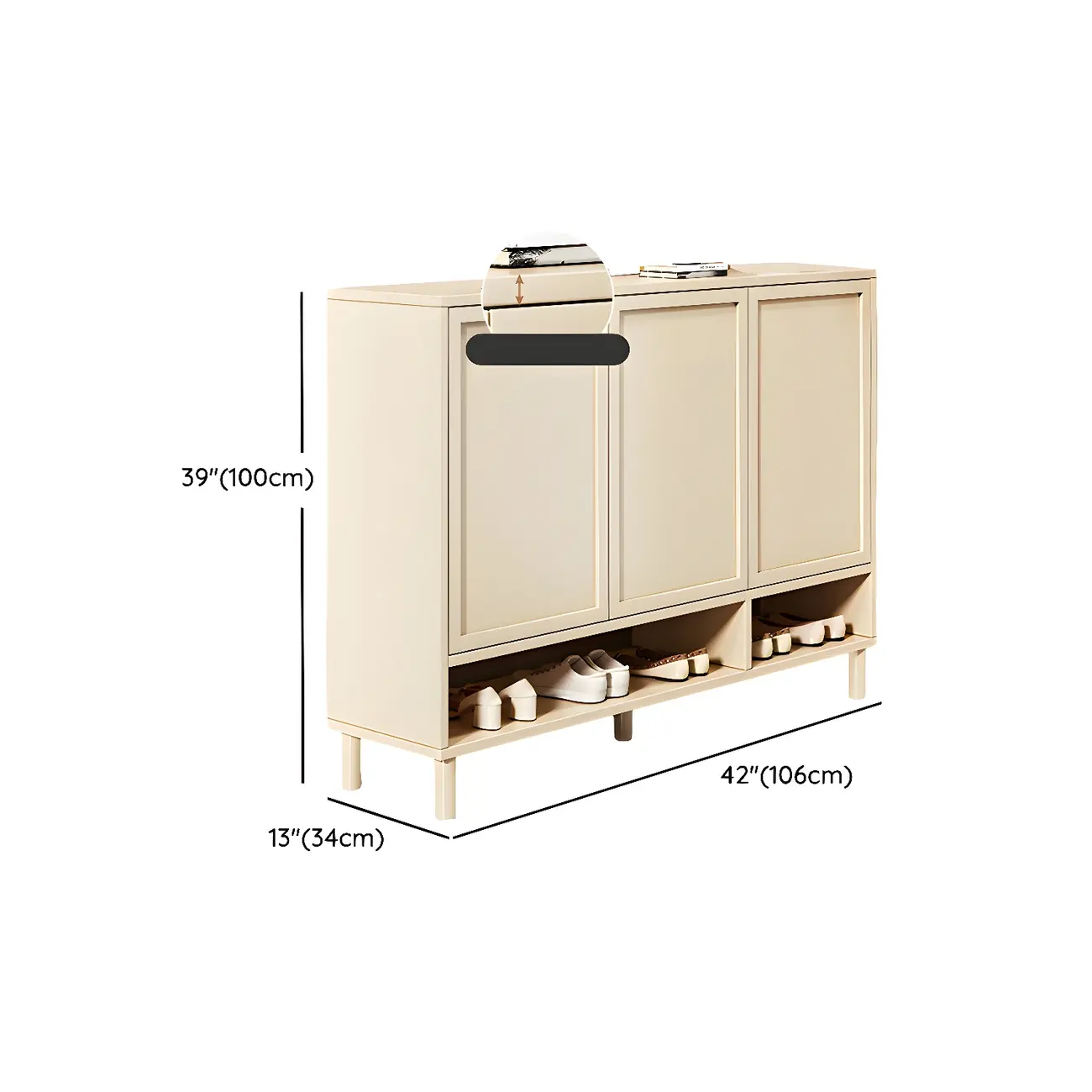 Cream White Wood Shoe Cabinet with Shoe Lattice