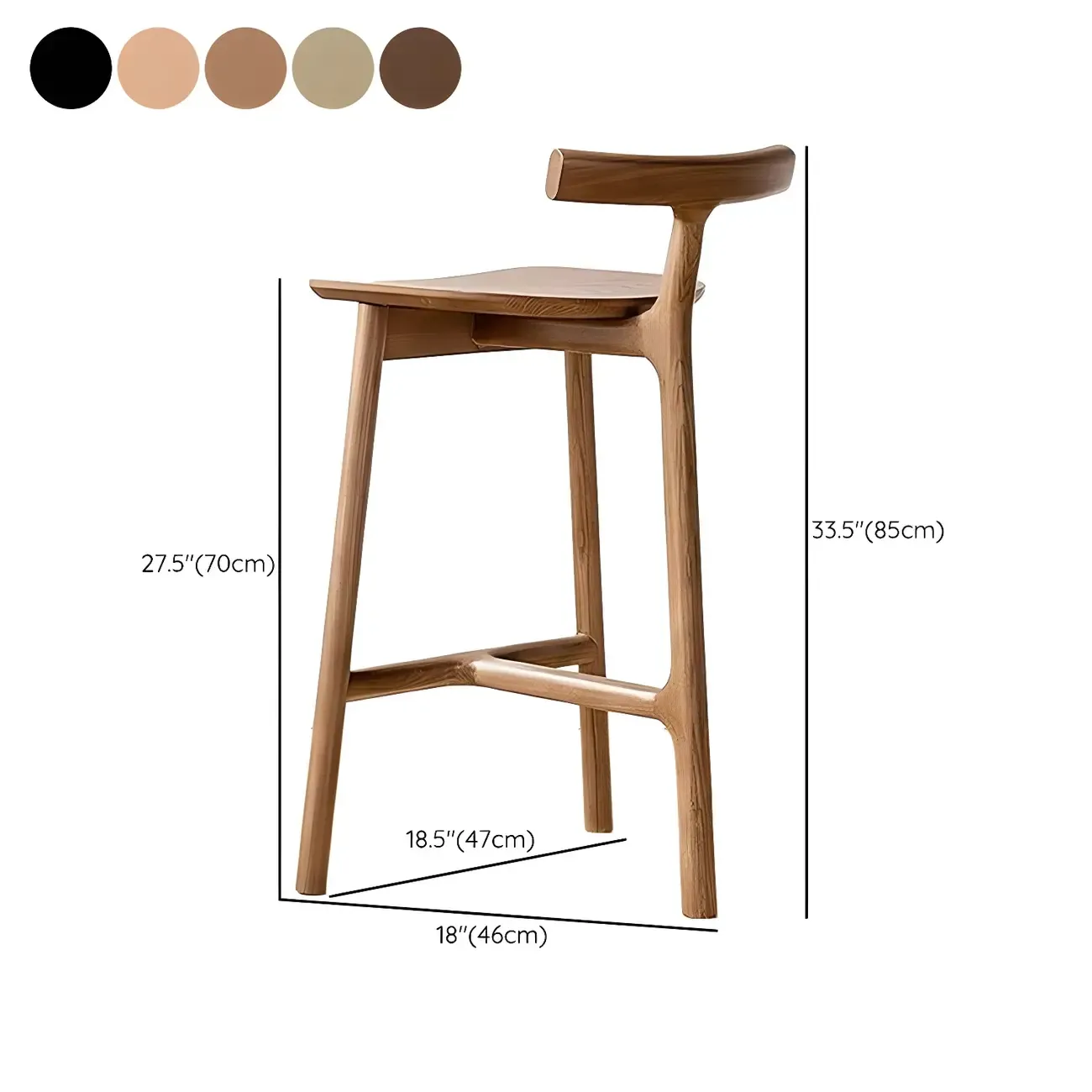 Natural Tripod Ash Wood Fabric Armless Bar Stool