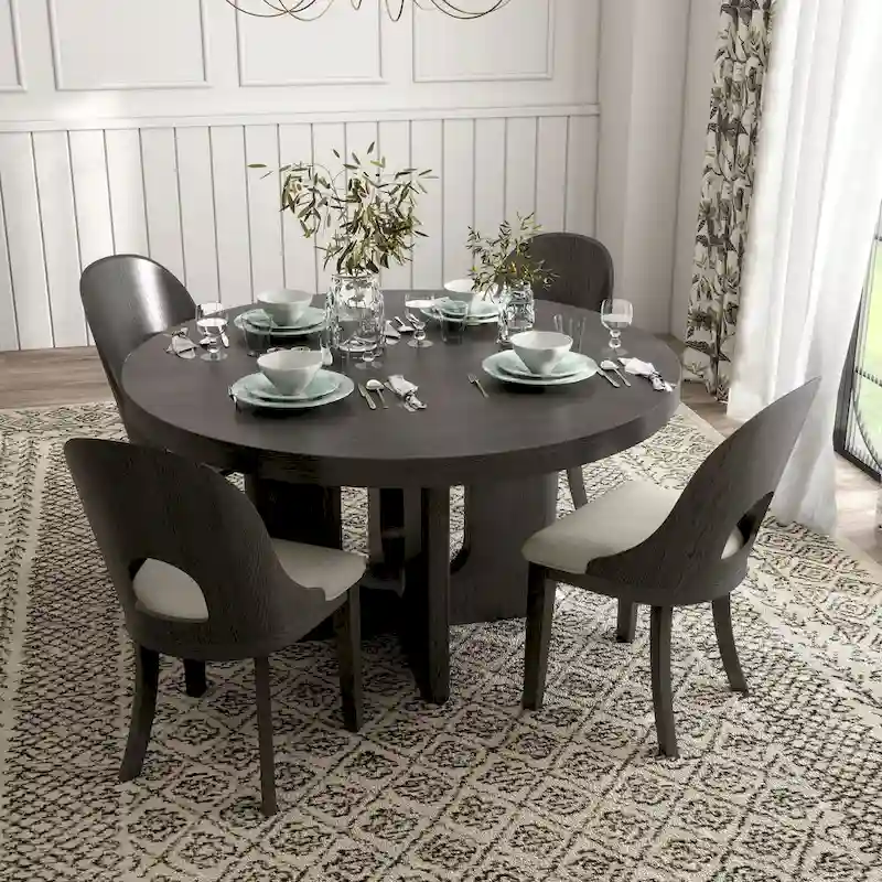 Furniture of America Piez Modern 5-Piece Solid Wood Round Dining Set