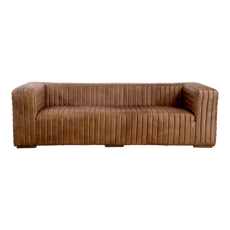 Aurelle Home Rustic Channel-Stitched Leather Sofa