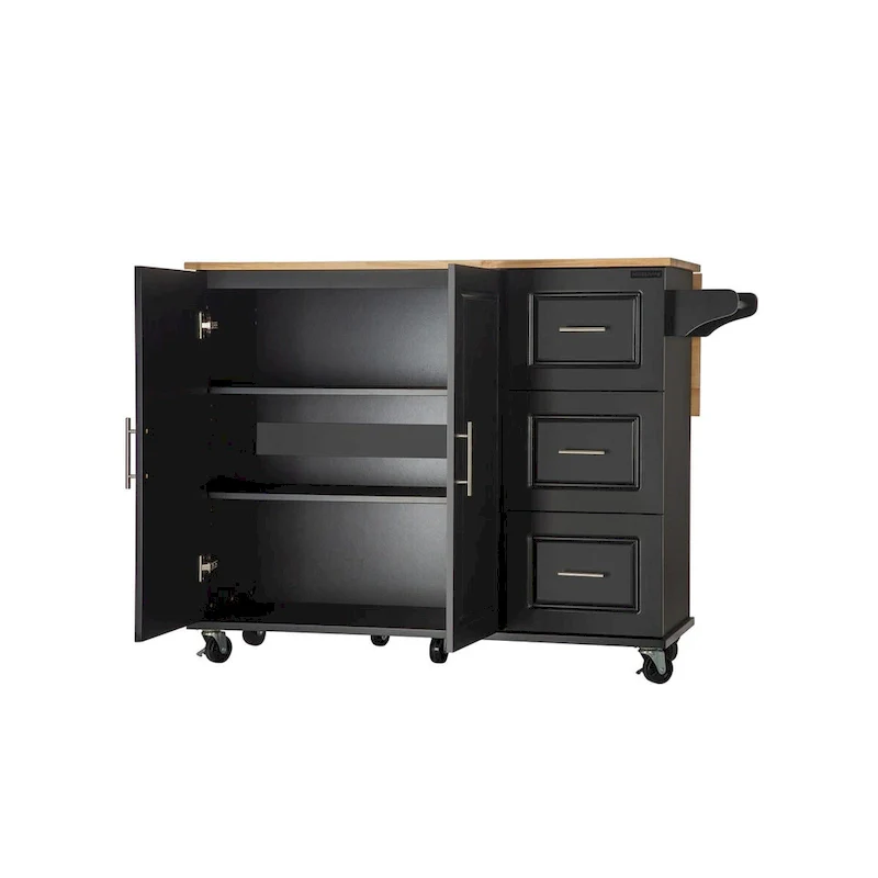 Mobile Kitchen Island & Kitchen Cart,With Extendable Rubber Wood Top and 3 Drawers - 53.93(L) x 17(W) x 36.22(H