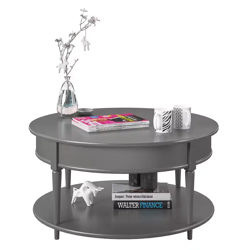 RealRooms Arielle Round Two-Shelf Coffee Table, Gray