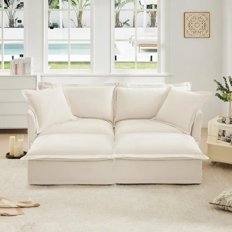 83.4  Chenille 2-Seater Sectional Sofa with Ottomans