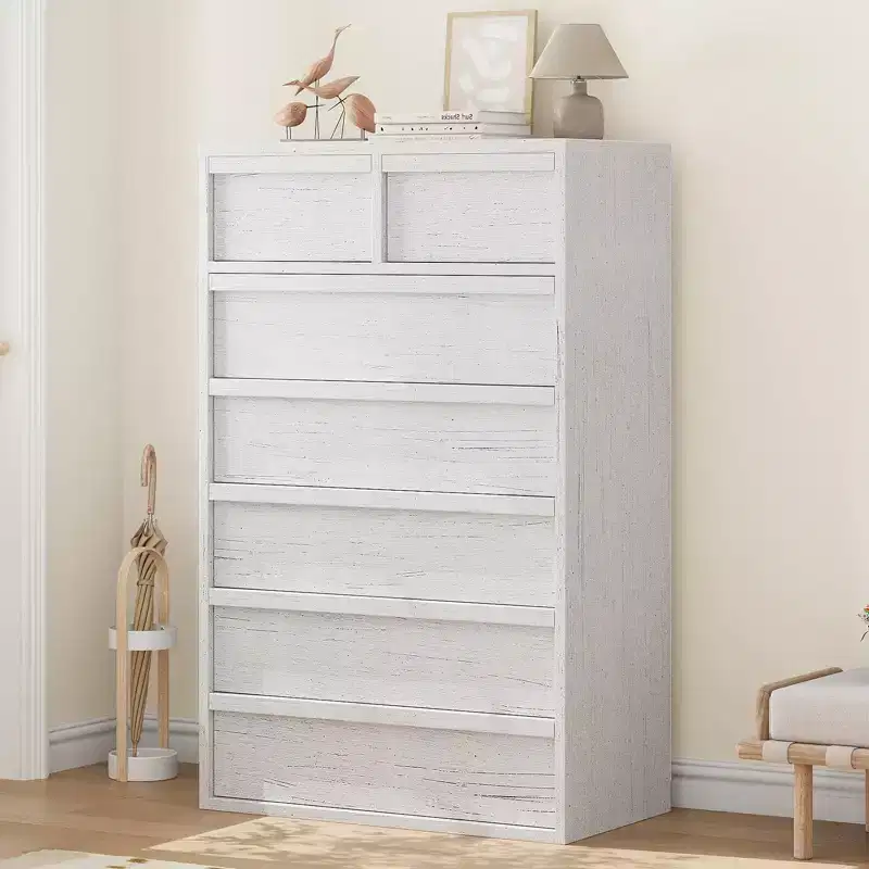 7 Drawer Dresser for Bedroom, 46 Tall Modern 7 Chest of Drawers with Large Drawers Storage, Wooden Dresser Organizer for Living Room, Entryway