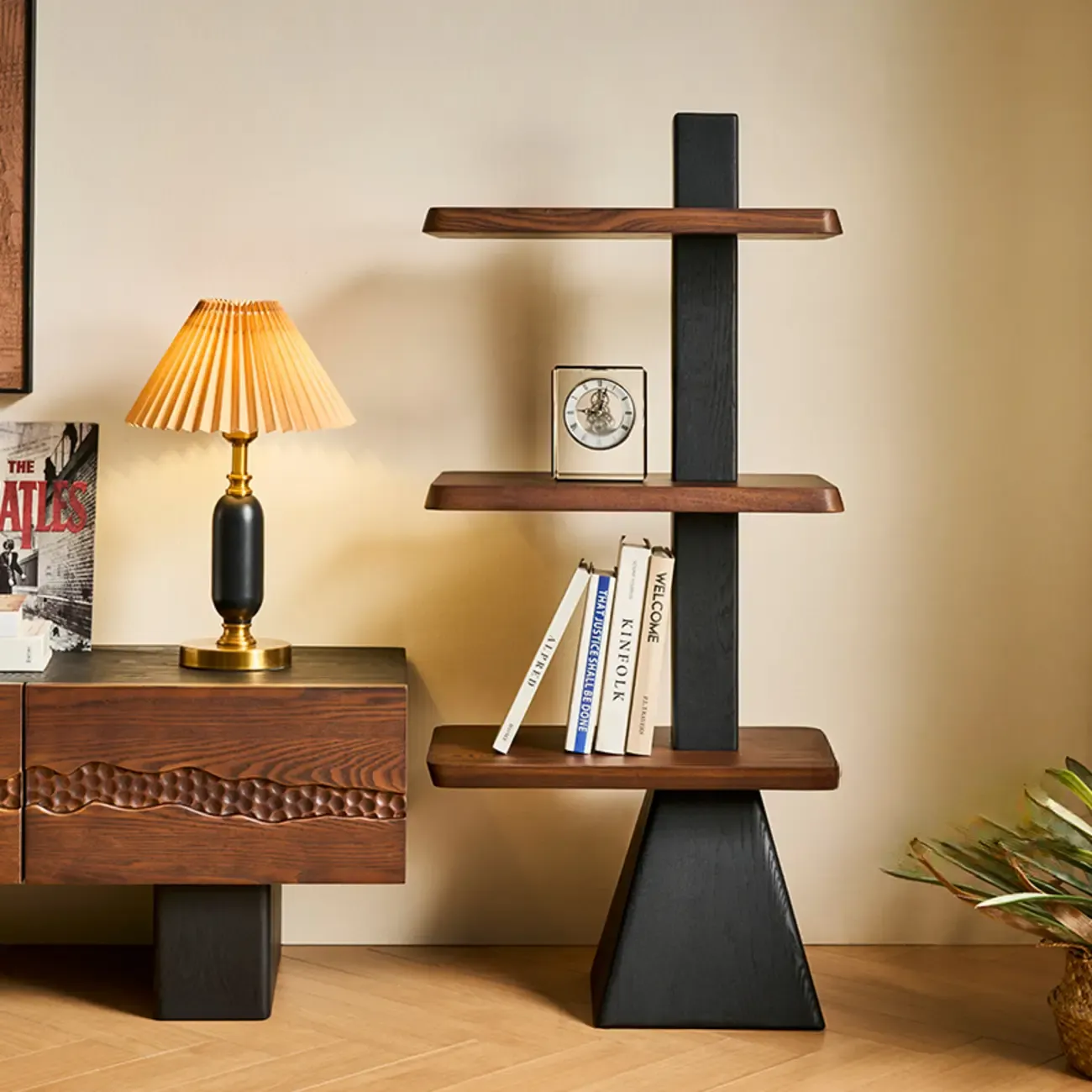 Elegant Ash Wood Open Back Display Vertical Bookcase