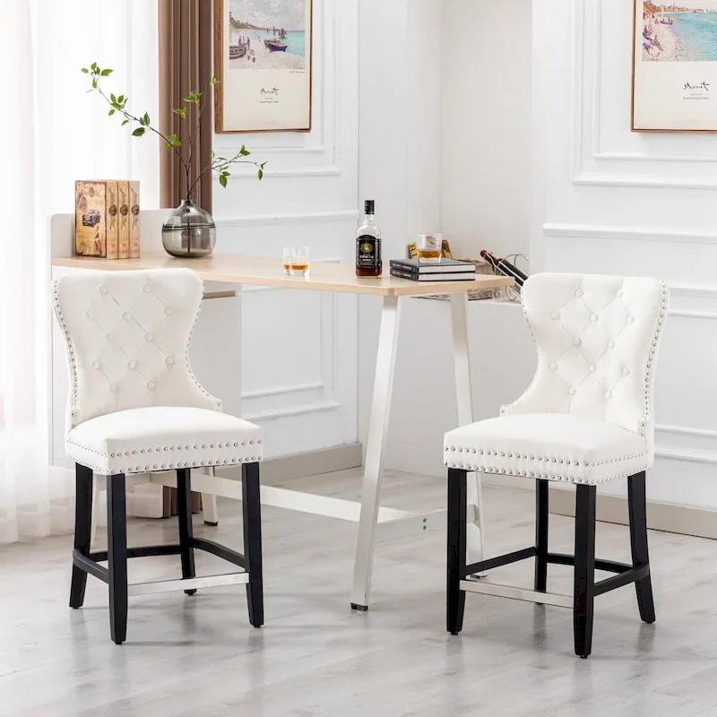 Carter 24  Wingback Tufted Nailhead Counter Stool (Set of 2)