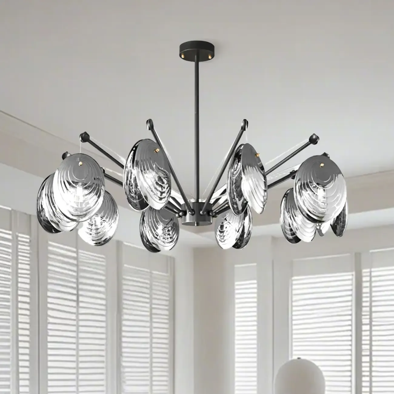 Modern Gray Metal Silver Shell Adjustable Chandeliers