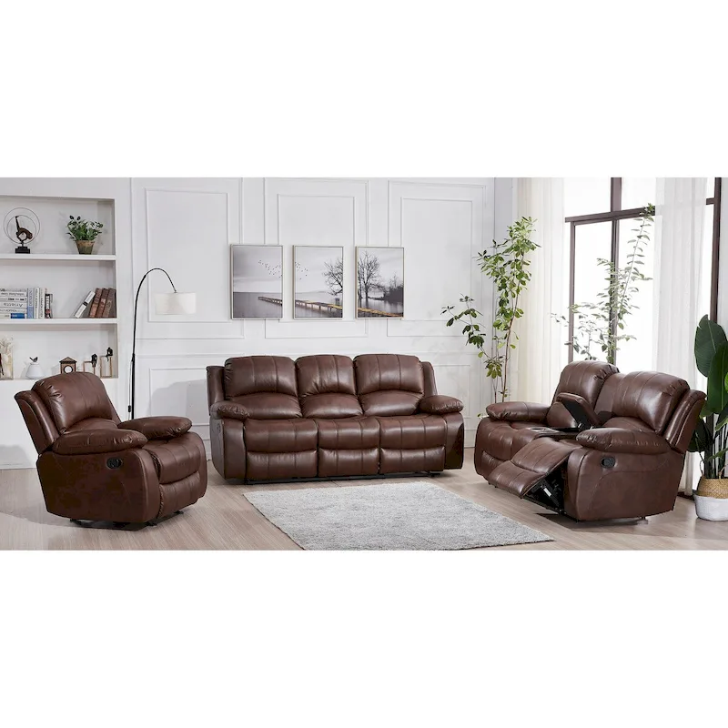 Betsy Furniture 3 Piece Bonded Leather Reclining Living Room Set, Sofa, Loveseat and Glider Chair