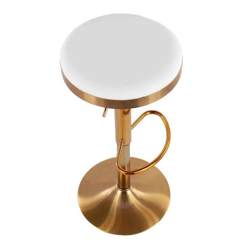 Gold Steel Barstool with Upholstered Seat - Set of 2 - Adjustable Height 23-31.75H