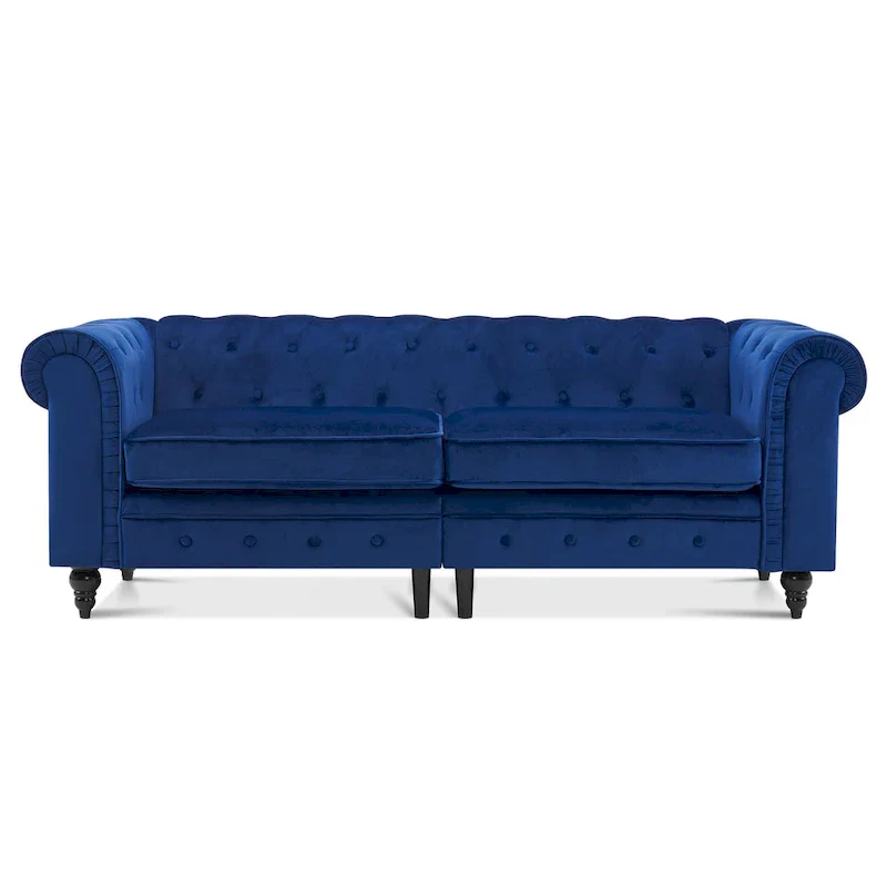 Modern Quilted Club Sofa with Oak Legs