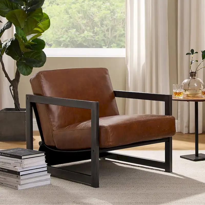 Art Leon Genuine Leather Lounge Accent Arm Chair