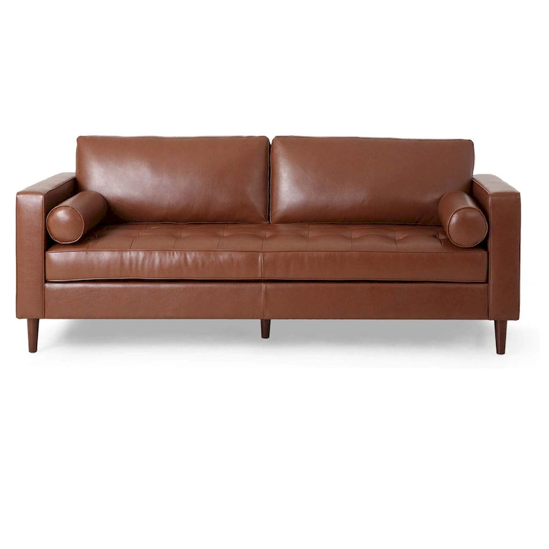 Modern 82.25 Faux Leather 3-Seater Sofa with Wood Legs