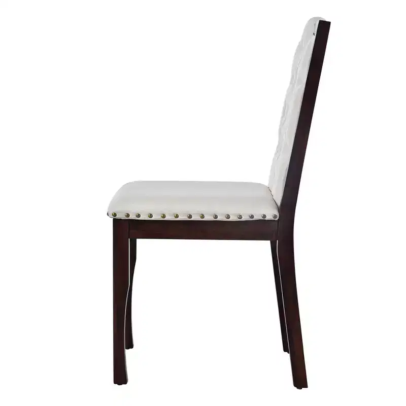 Beige Linen High Back Dining Chair, Button Tufted, Set of 4