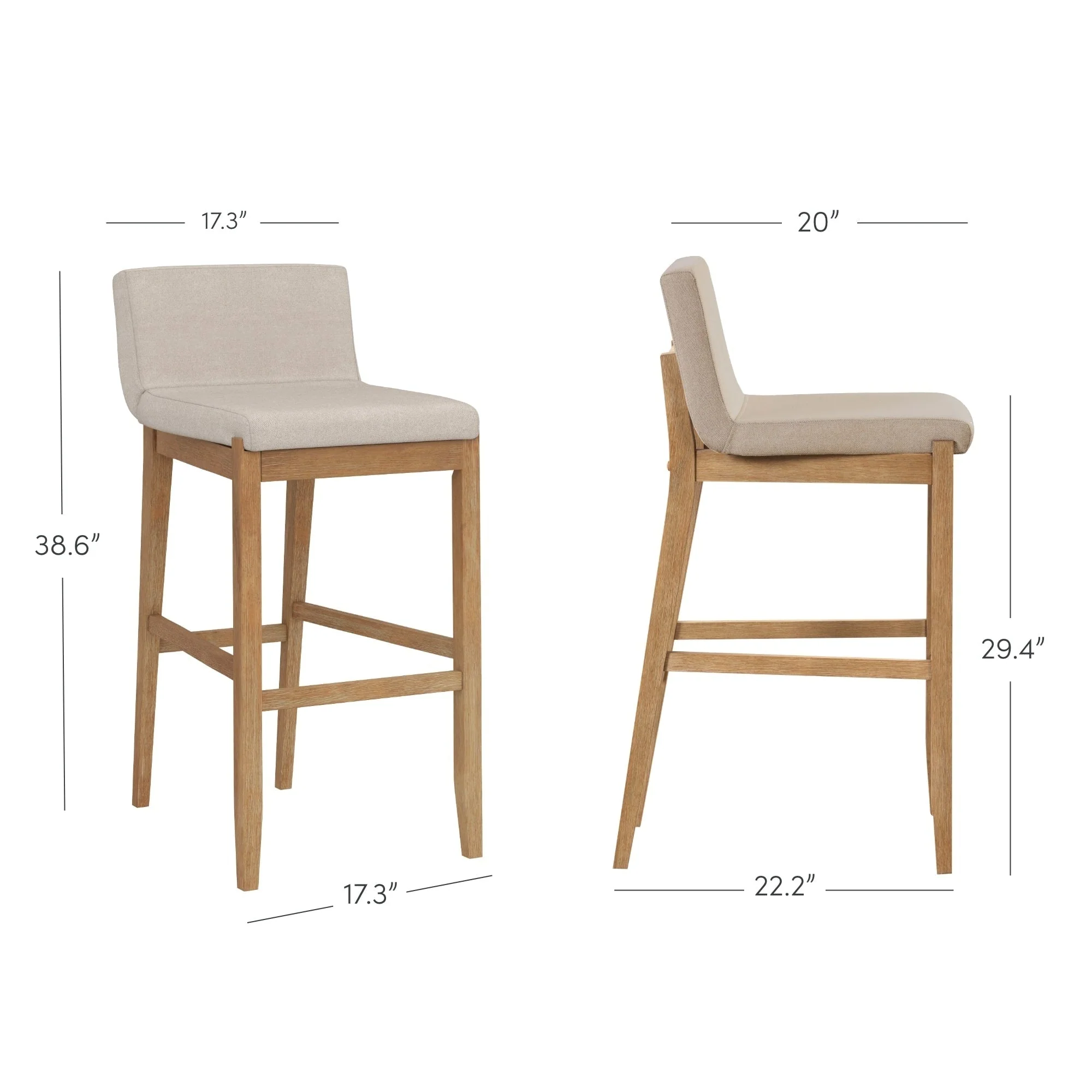 Gracie Modern Bar Stool, Boucle Upholstered Chair and Brushed Wooden Legs