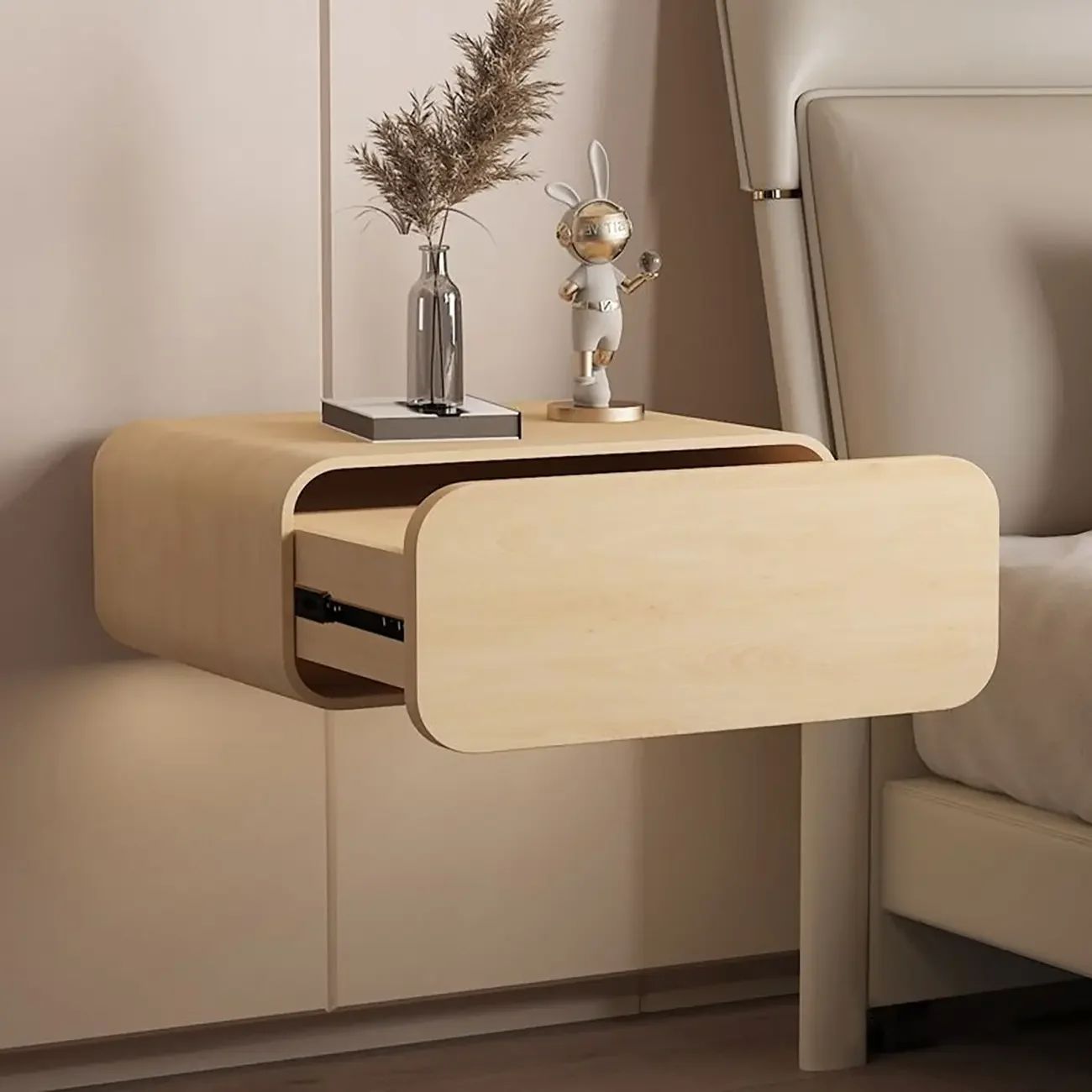 Modern Solid Wood Rock Slab Top Wall-Mounted Nightstand