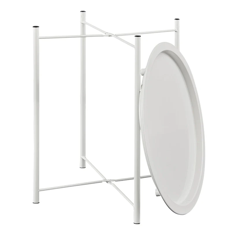 Modern Side Table with Round Removable Tray, Beige