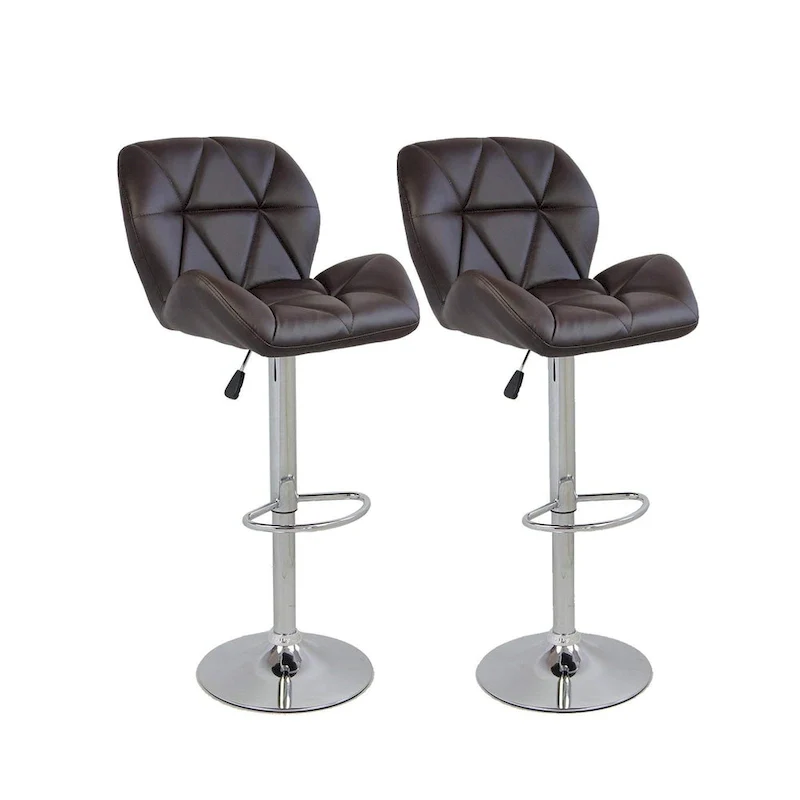 Modern Faux Leather Adjustable Swivel Bar Stools (Set of 2)
