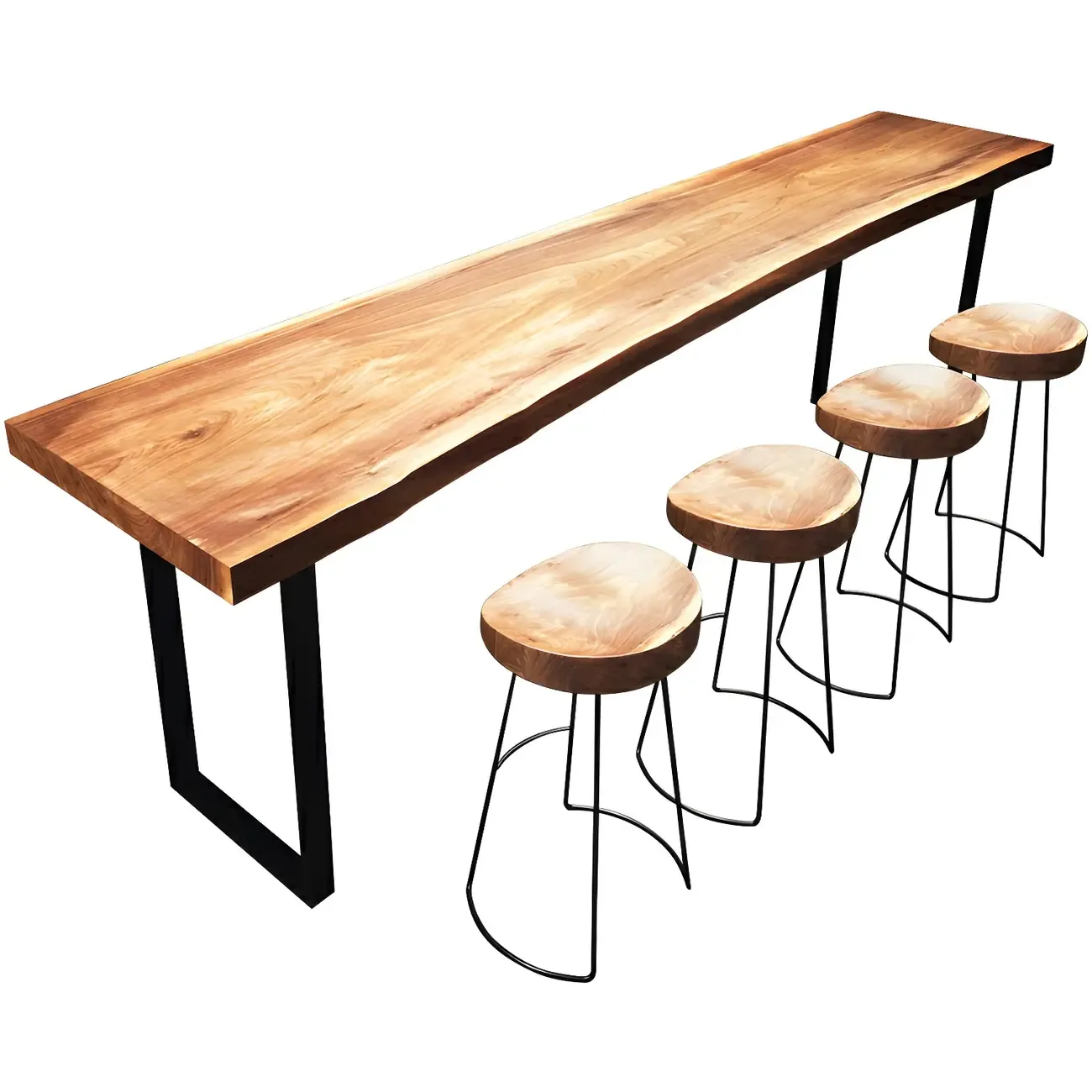 Scandinavian Brown Wooden Black Metal Base Bar Tables