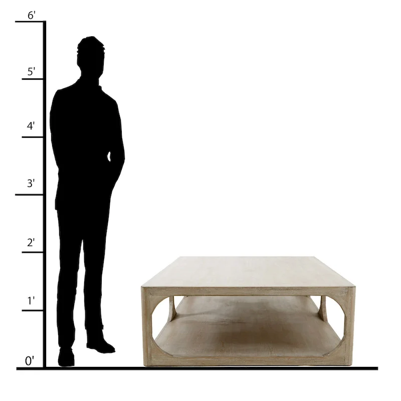 Reclaimed Wood Peking Ming Coffee Table, Small, 55 Inch Long, Weathered White Wash