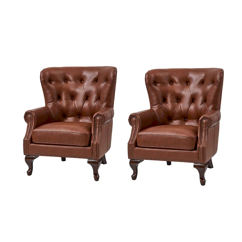 Gerhard Genuine Leather Armchair with Nailhead Trims and Removable Cushion Set of 2 by HULALA HOME