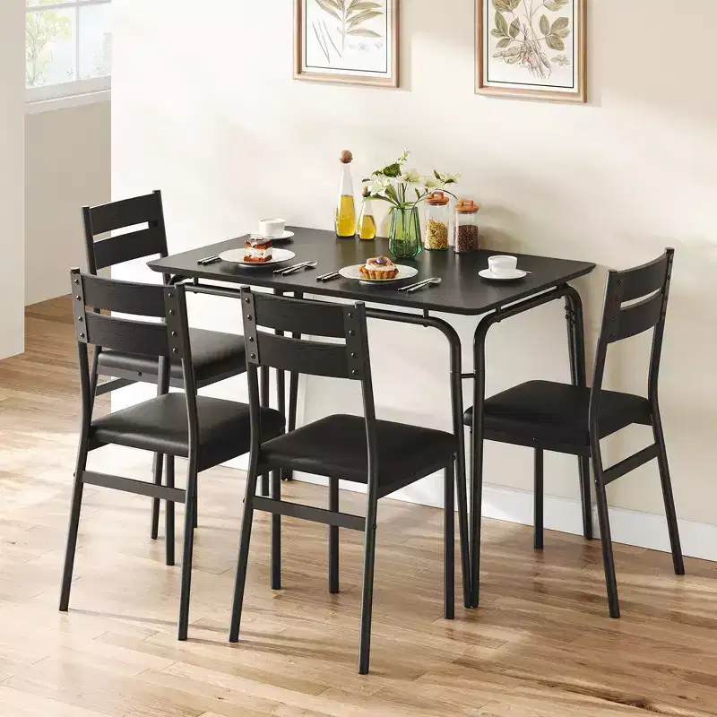Black/Gray/Retro Farmhouse Dining Table Set, Seats 4, 5-Piece