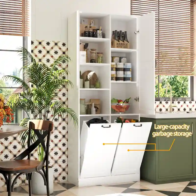 Elegant White Buffet Cabinet with Rotating Drawers Laundry Cabinet