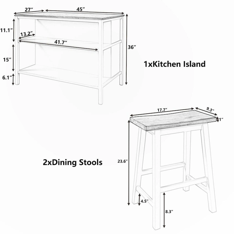 Solid Wood Rustic 3-piece 45 Butcher Block Dining Table Set