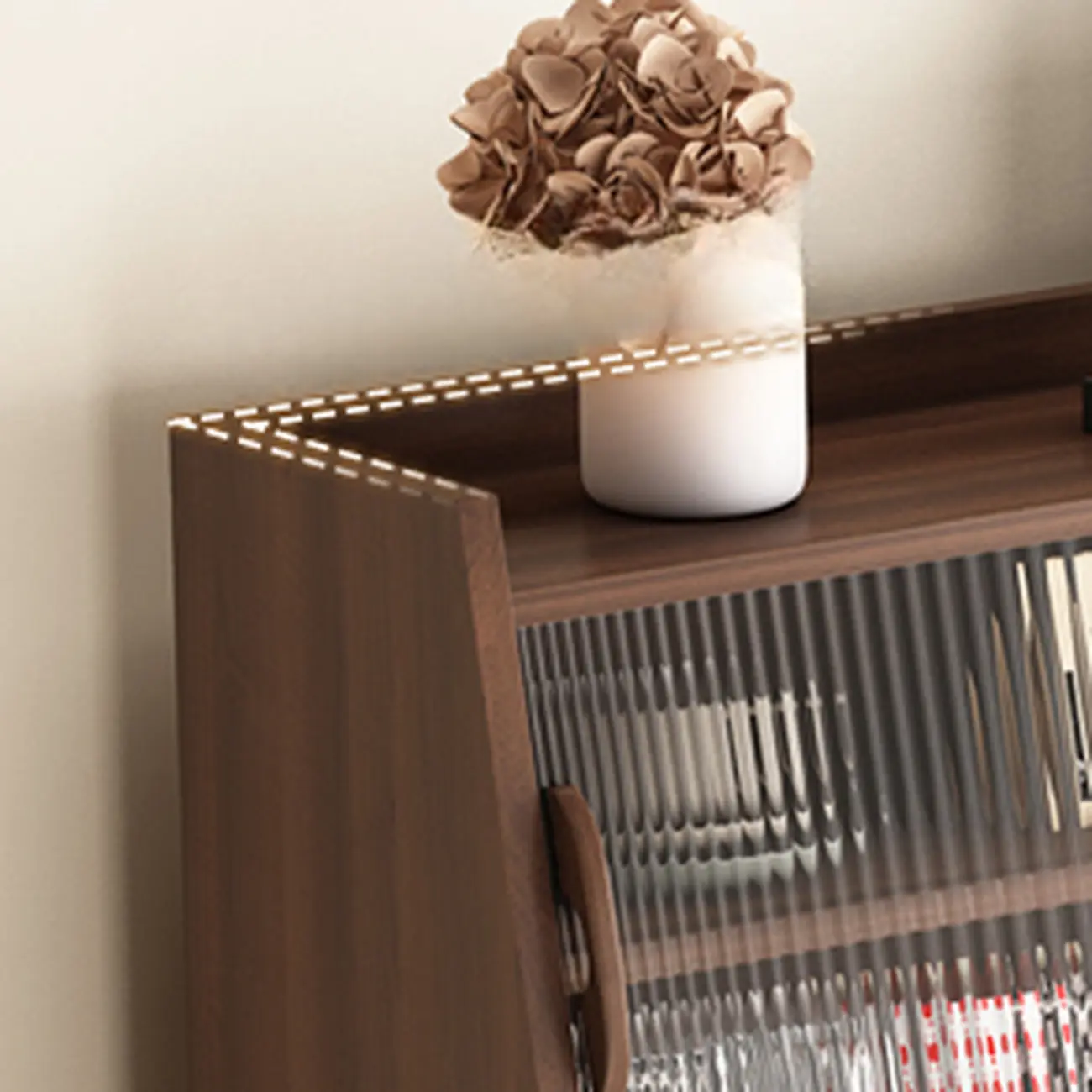 Wide Brown Wooden Pegboard Back Sideboard with Hutch