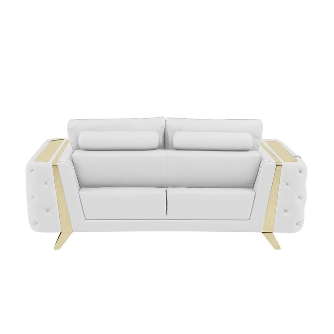 HomeRoots 72 White And Gold Genuine Leather Loveseat