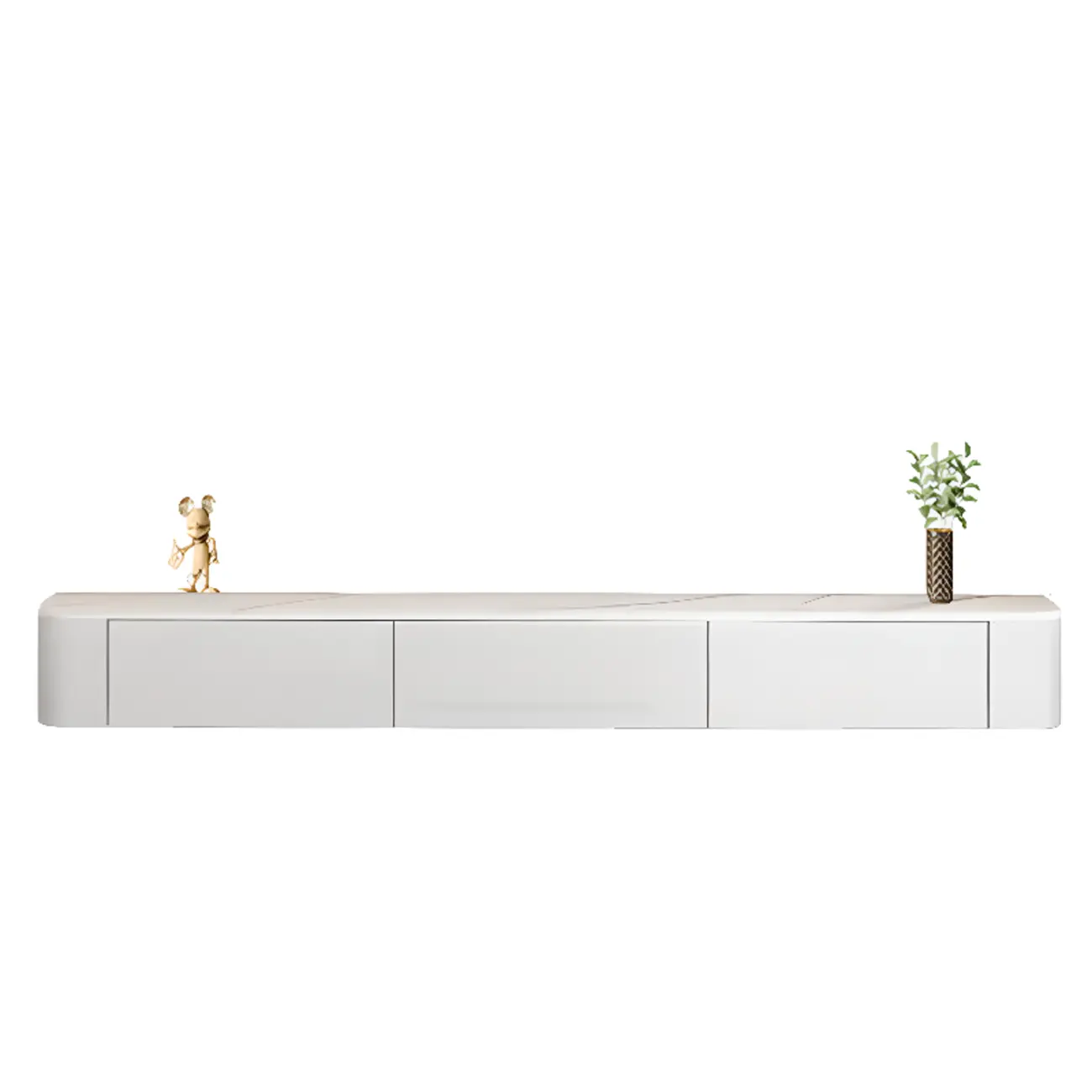 87 Grey Solid Wood Long Floating TV Stand with Drawers