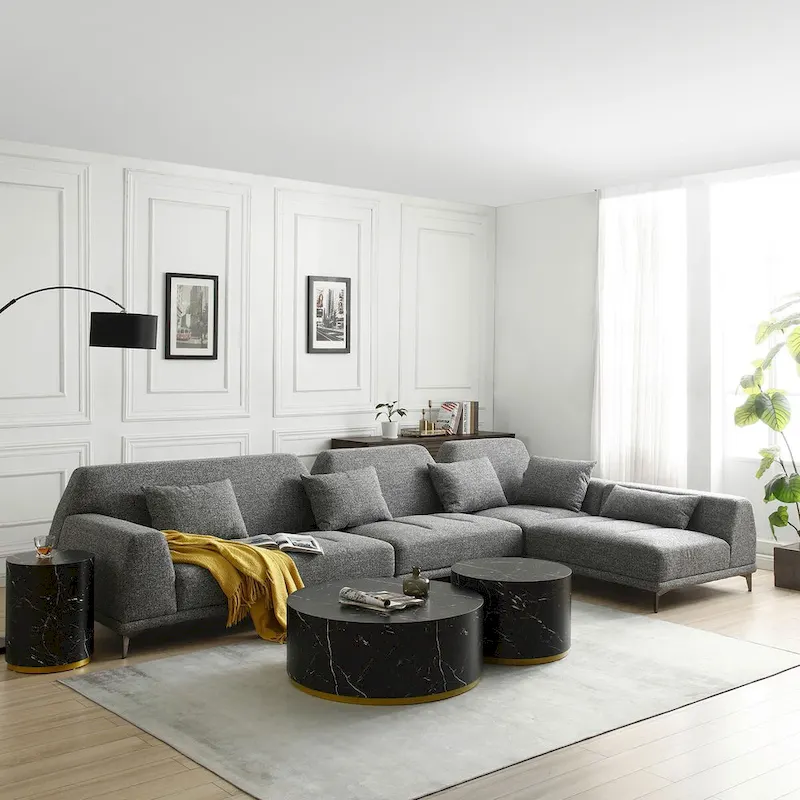 Modern Large Removable Sectional Sofa Grey Fabric with Pillows